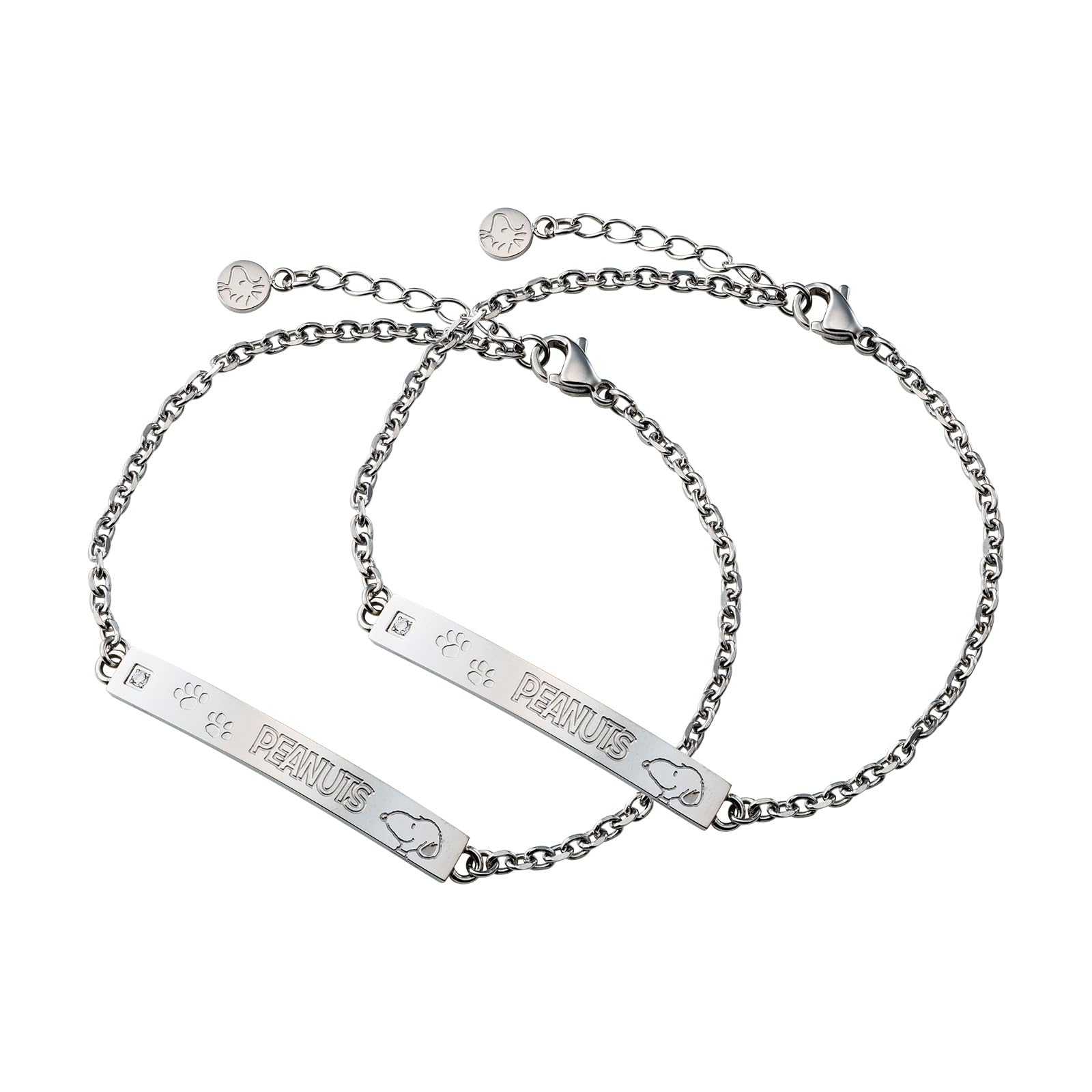

Snoopy Pair Bracelet Set of 2 PEANUTS Hypoallergenic Surgical Stainless Steel Plate Wood Stock Footprint Silver Silver Jewelry Anniversary Birthday