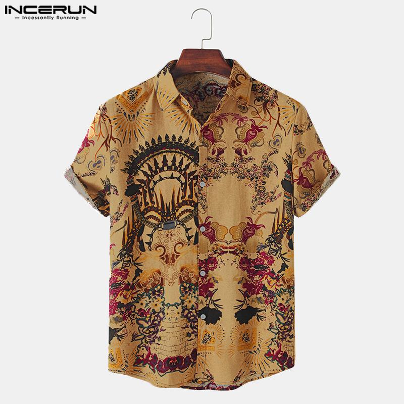 

Старовинні чоловічі сорочки з принтом з короткими рукавами INCERUN. Святкові літні топи XL хакі