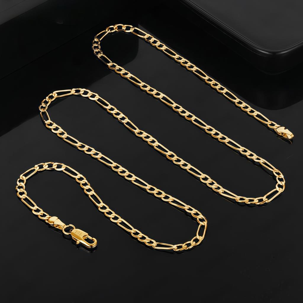 Golden 4mm Figaro Chain Necklace Unisex Fashion Hip-Hop Punk Style Trendy Jewelry 60cm