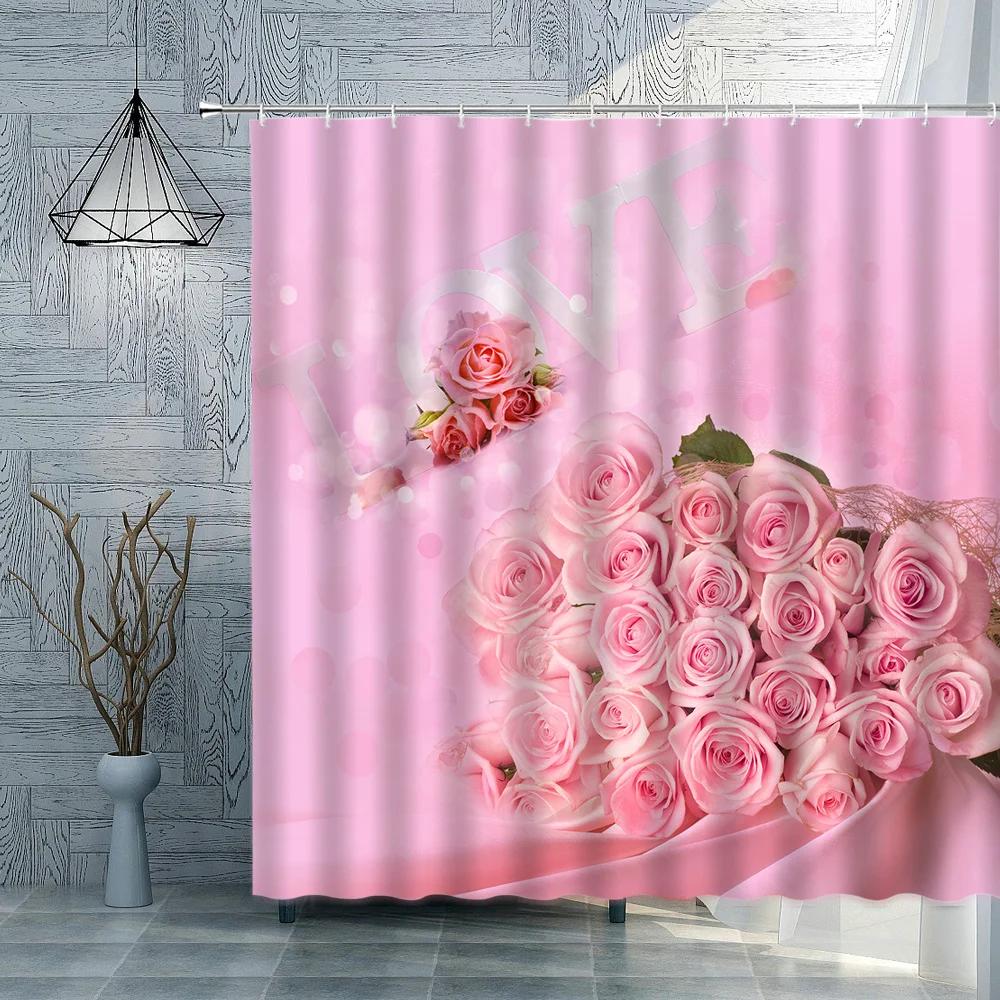 Rose Sunflower Shower Curtain Flower Green Plants Butterfly Bathroom Bath Curtains Waterproof Polyester Cloth Home Decoration