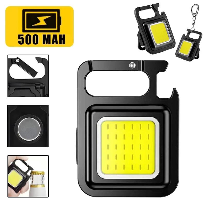 Mini Flashlight Work LED Light Rechargeable Lamp Pocket COB Keychain Portable Flashlight Outdoor Camping Small Light Corkscrew
