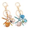 Keychain Pendant Ocean Style Starfish Shell Design Key Chain with Rhinestones Imitation Pearls Bags Backpacks Decorative Accessory