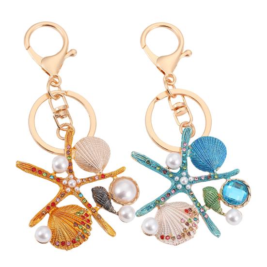 Keychain Pendant Ocean Style Starfish Shell Design Key Chain with Rhinestones Imitation Pearls Bags Backpacks Decorative Accessory