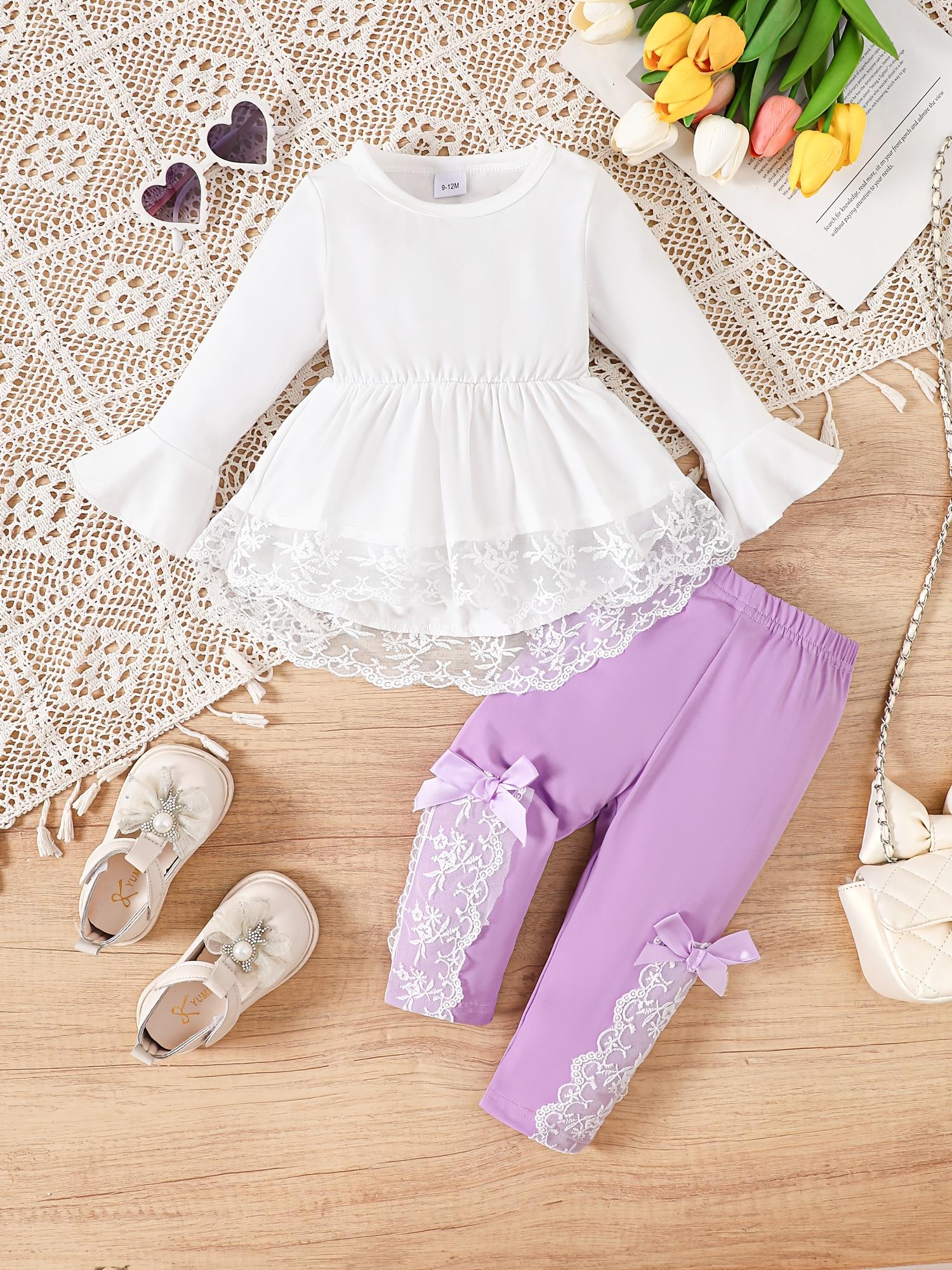 Cute Toddler Girls Set Ruffle Sleeve Top 0-2 Years Bow Trousers 2Pcs Outfit Newborn Baby Girl Clothes Princess Style Summer Spring 3-6M