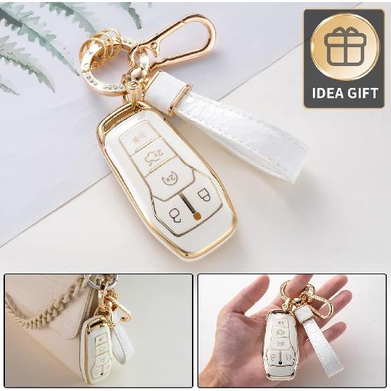 Ford Key Fob Cover with Ford Keychain, Car Key Fob Case Compatible with Ford Fusion Mustang F150 Edge Explorer Lincoln MKZ MKC MKX Smart