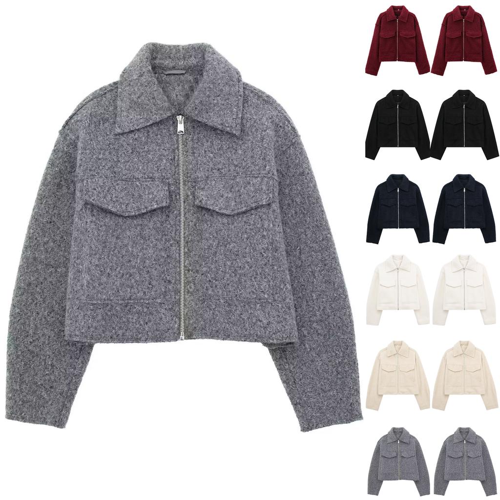 Women's Solid Color Fashionable Soft Woolen Short Jacket Jacket