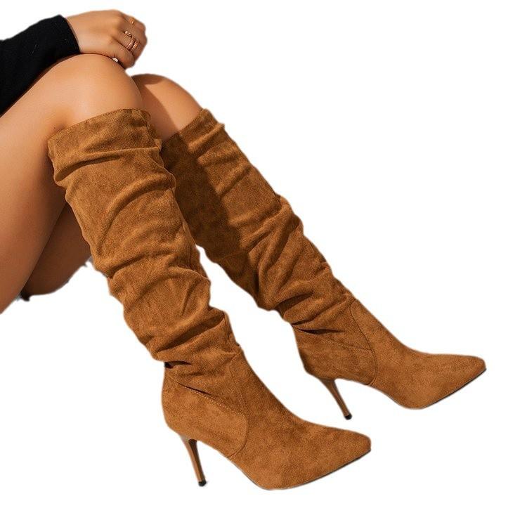 2024 New Winter Foreign Trade Large Size Solid Color Long Women's Boots Pointed High Heel Wide Tube Thin Heel Fashion Boots Women