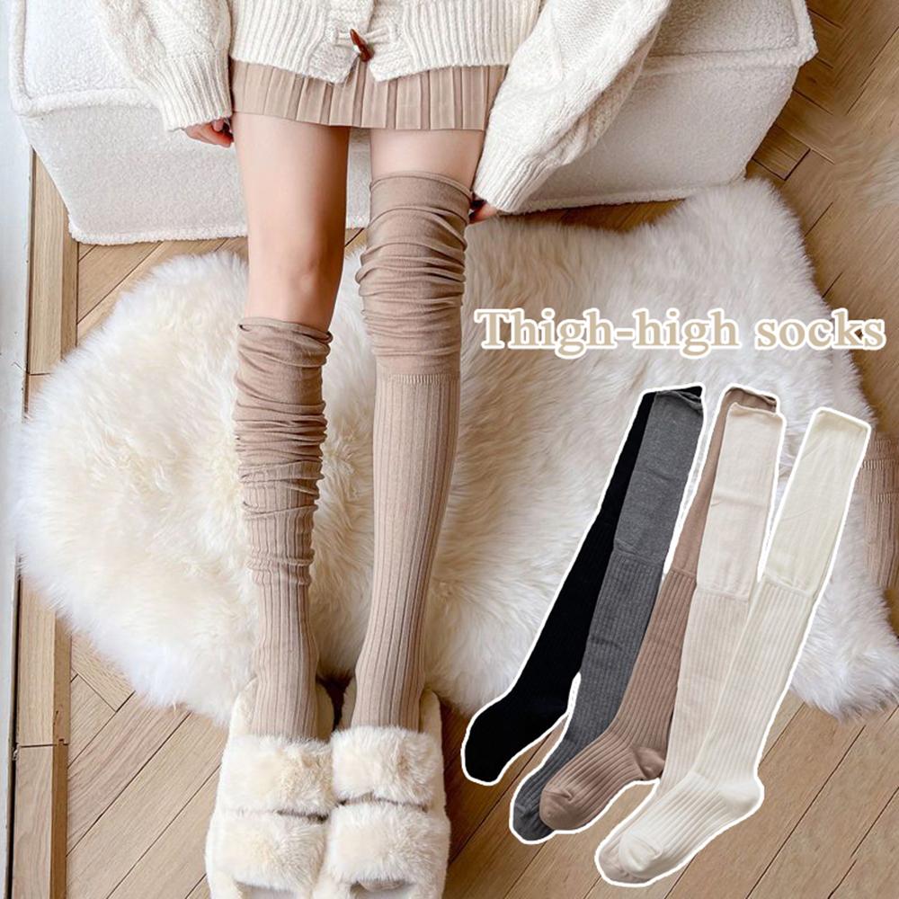Women Thermal Socks Hosiery Autumn Winter High Tube Splicing Stockings Knee-socks Korean Style Casual Sock