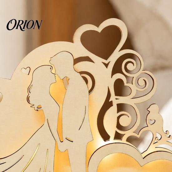 Rustic Wood Carving Art Wooden Couple Ornaments with LED Lights, Romantic Statue Heart Atmospheric Wedding Table Centerpiece Design, Warm Glow