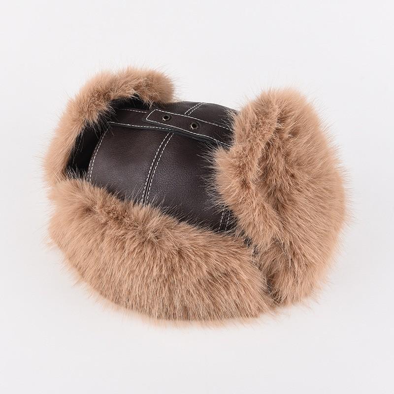 Winter Warm Faux Leather Aviator Hat With Ear Protection Unisex Thick Fur Lined Cap Cold Weather Riding