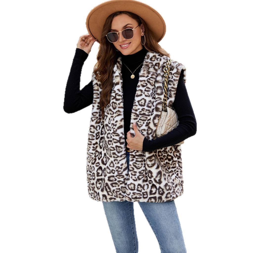 Gilet Imbottito Inverno Media Lunghezza Stampa Leopardo Caldo Gilet Per Donne