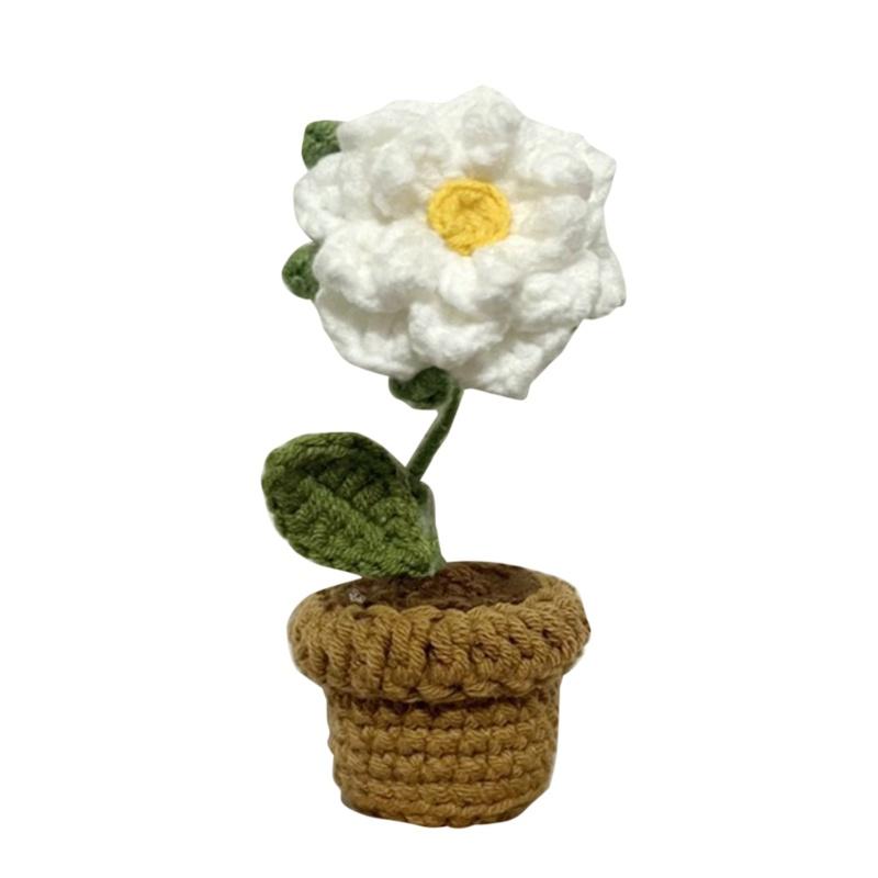 Potted Plant Handmade Crochet Artificial Knitting Flower Home Decor Diy
