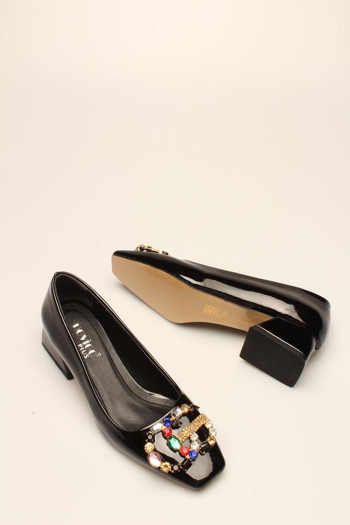 Black Patent Leather Stone Women's Heels
