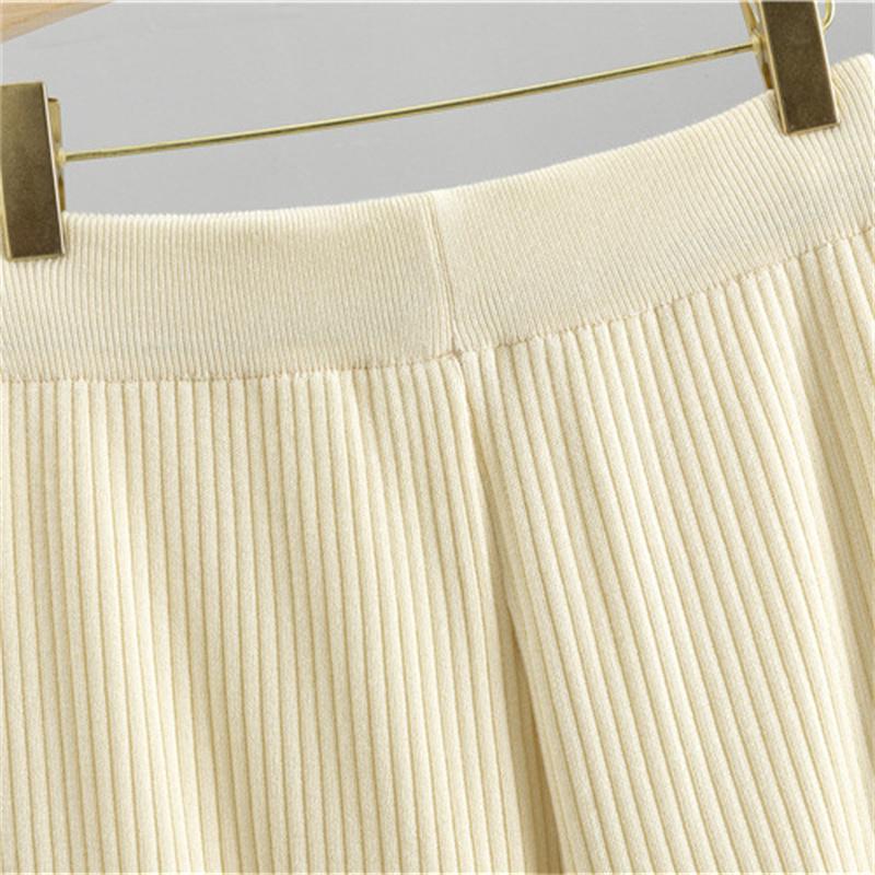 Knitted Set Women's Autumn Short Sweater Wide Leg Pants Two Piece Set