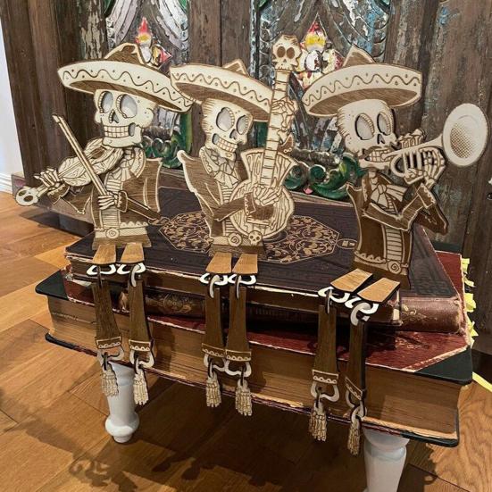 Halloween Articulated Skeleton Decoration Guitar/Horn/Violin Player Skeleton Statue Collectible DIY Wood Ornament for Home Party Decor