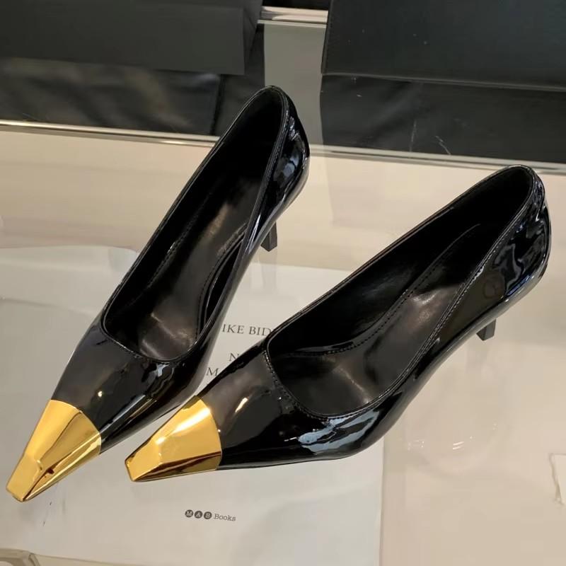 

Fashion Eilyken Street Style Splicing Metal Pointed Toe Mule Women Pumps Fashion Thin High Heels Banquet Party Ladies Shoes 35 чёрный