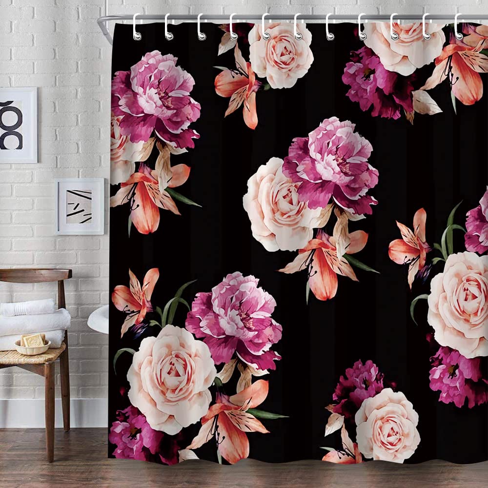 Red Rose Shower Curtain Retro Rose Floral Bathroom Decor Bath Curtain Polyester Fabric Waterproof Bathroom Curtains With Hooks