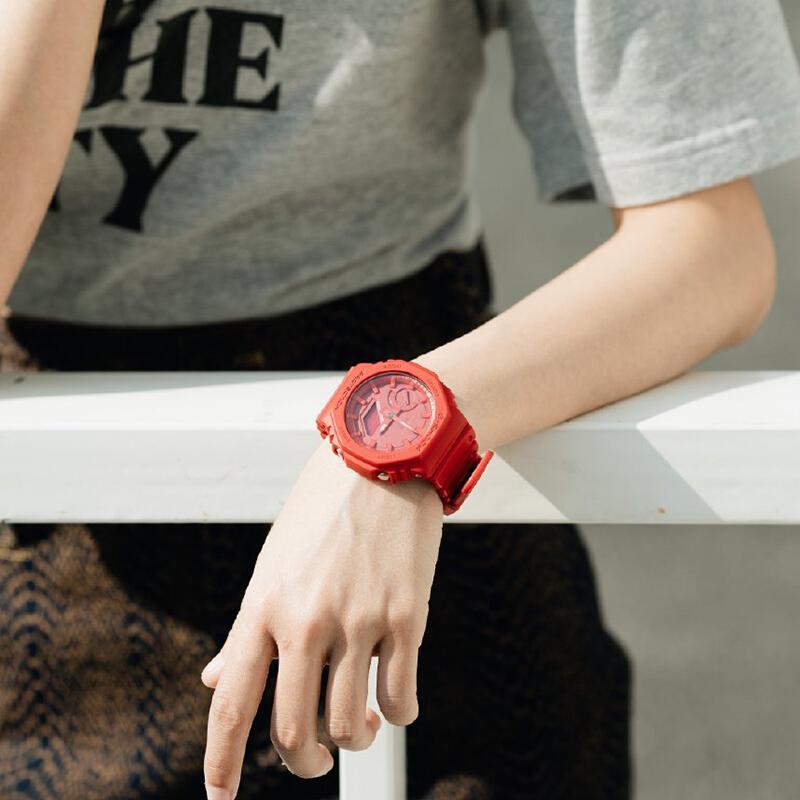 Casio Iron Man Color Coast Octagon Waterproof Quartz Movement Resin Strap Japanese and Korean Watch Men's Watch Red Dial GA-2100-4APR-person