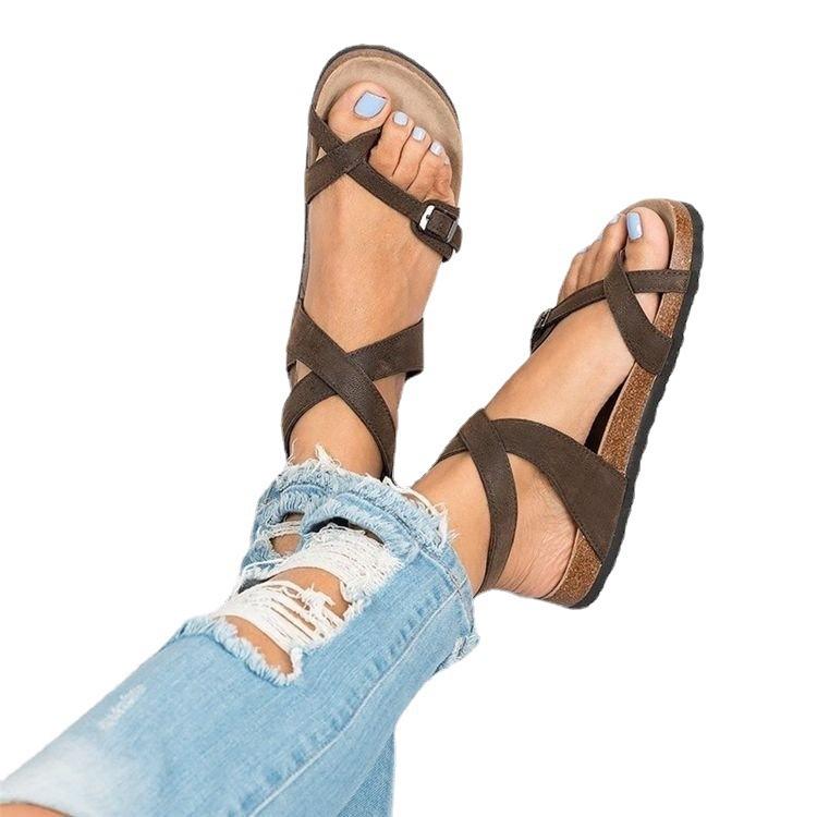 Sandalias Planas Retro Cómodas para Mujer Sandalias de Tiras con Puntera Descubierta para Zapatillas Casuales de Verano