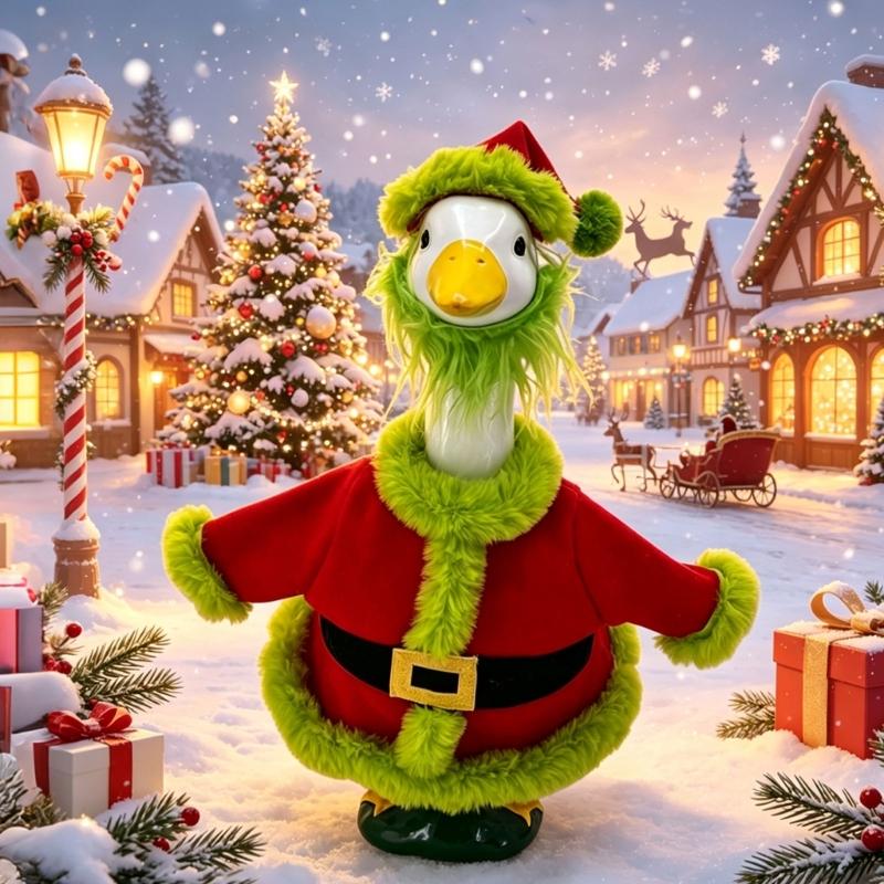 Christmas Porch Geese Clothes for 23 Inch Display, Polyester Outfit Set for Porch Accent, Entryway Display, and Indoors