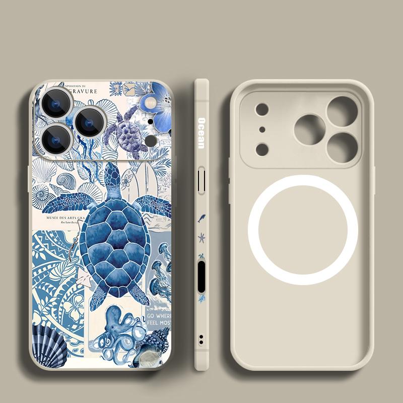 Magnetic For Magsafe Case For iPhone 17 Pro Max Deep Sea Fish Turtle Print Soft Silicone Phone Back Cover For iPhone 16 15 14 13 Pro Max 16e 17e