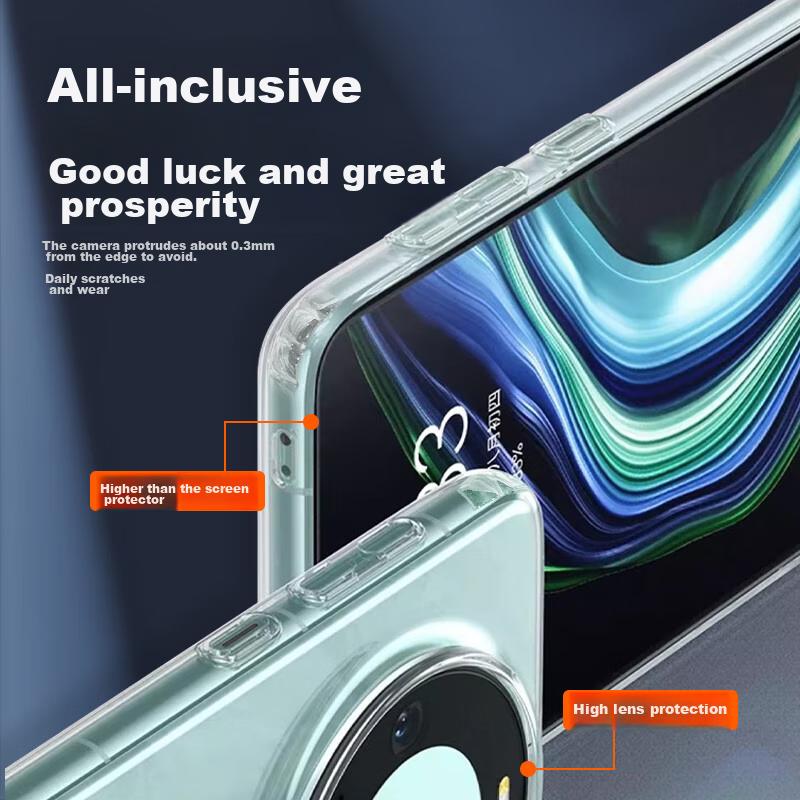 Huawei Mate60Pro/Pro+ Phone Case, Full Coverage Magnetic Wireless Charging, Huawei German Bayer Material, Transparent Silicone Case with Air Cushio
