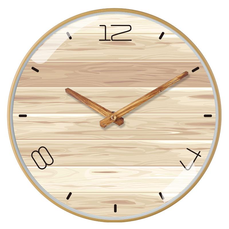 12-inch 30cm New Chinese Style Imitation Wood Grain Bamboo Grain Brushed Silent Clock Fashion Living Room Personalized Creative Wall Clock