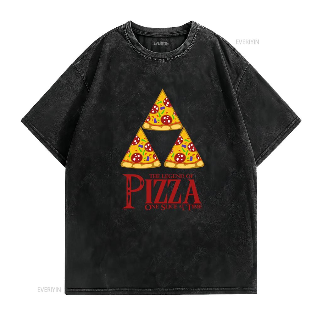Funny Gamer The Legend Of Pizza Paraody Retro Gaming Geek Motif T Shirt Top Gift Vintage Washed Unisex Homme Graphic