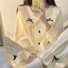 Women's Cute Korean Ins Doll Collar Bow Cardigan & Pants Set - Spring/Autumn Princess Style Loungewear