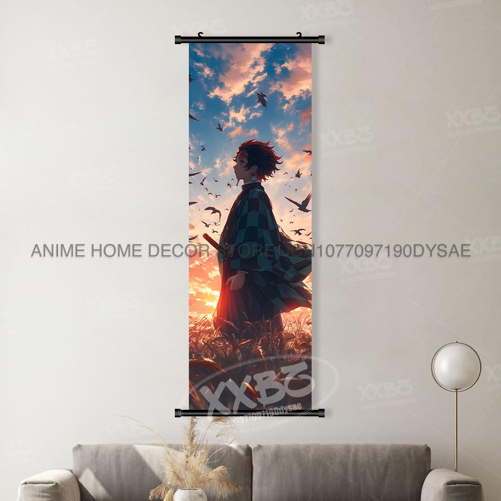 Anime demonenmoordenaar: Kimetsu No Yaiba Figuren Poster Canvas Print Hangend Schilderij Wandkunst Rolletjes Afbeelding Huisdecoratie Muurschildering (as the picture,25x75cm(10x30inch))
