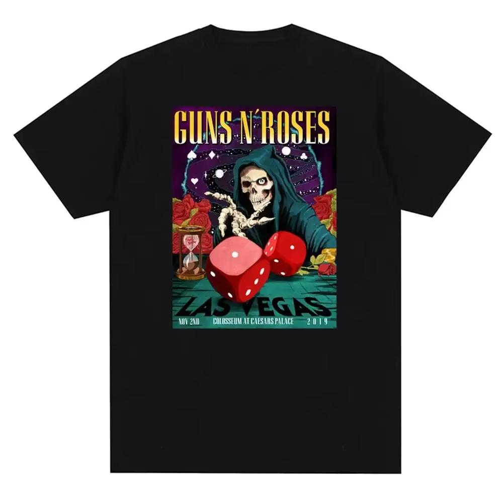 Gun and Rose Pattern Printed Tshirt Retro Rock Band Streetwear Summer Printed Pure Cotton Harajuku Retro Shortsleeved