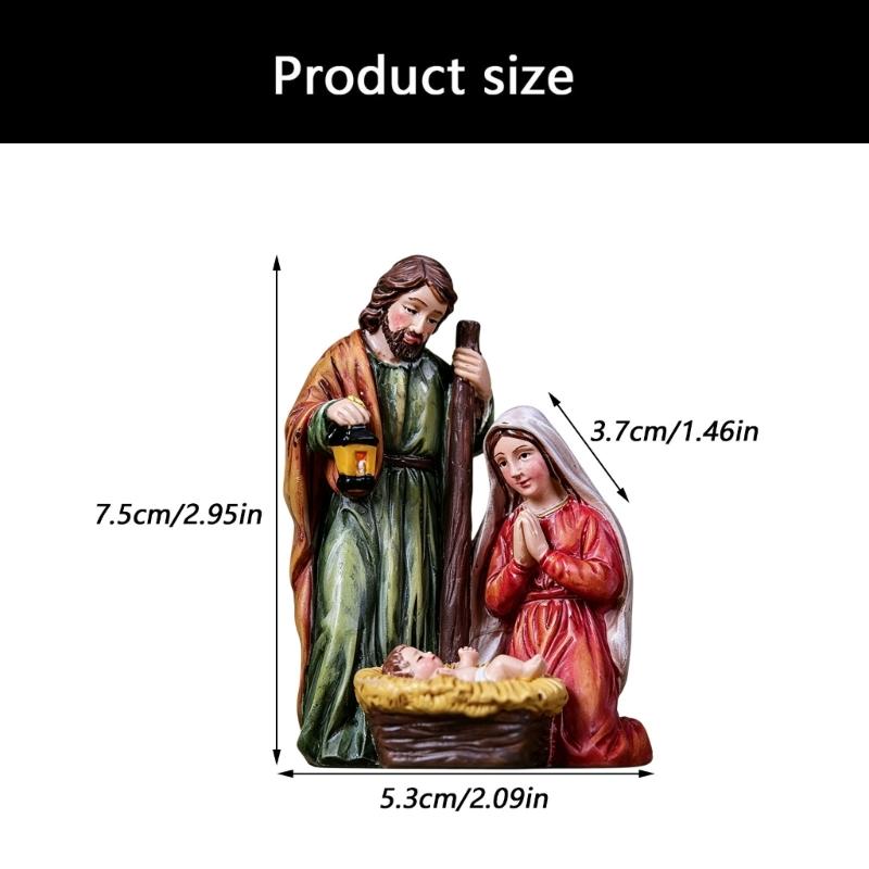 Tabletop Christmas Nativity Scene Decors, Hand-Painted Resin Holy Family Figurine for Christian Religious Mantels Shelf Church Holiday Display