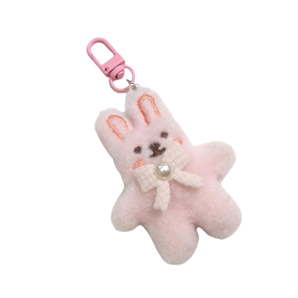 Cute Plush Rabbit Keychain With Pearl Bowknot For Girls And Women Soft Fluffy Charm Keyrings Pendant Accessory