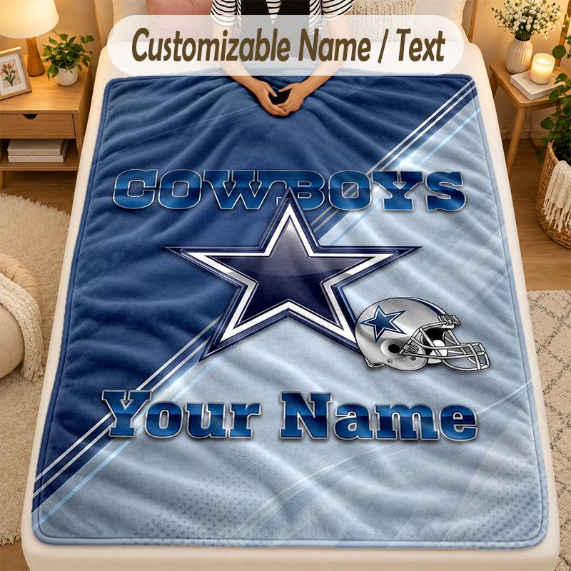 Flannel BlanketDallas Cowboys Custom Name Text Personalized Soft Warm Throw Blanket Home Decor Gift