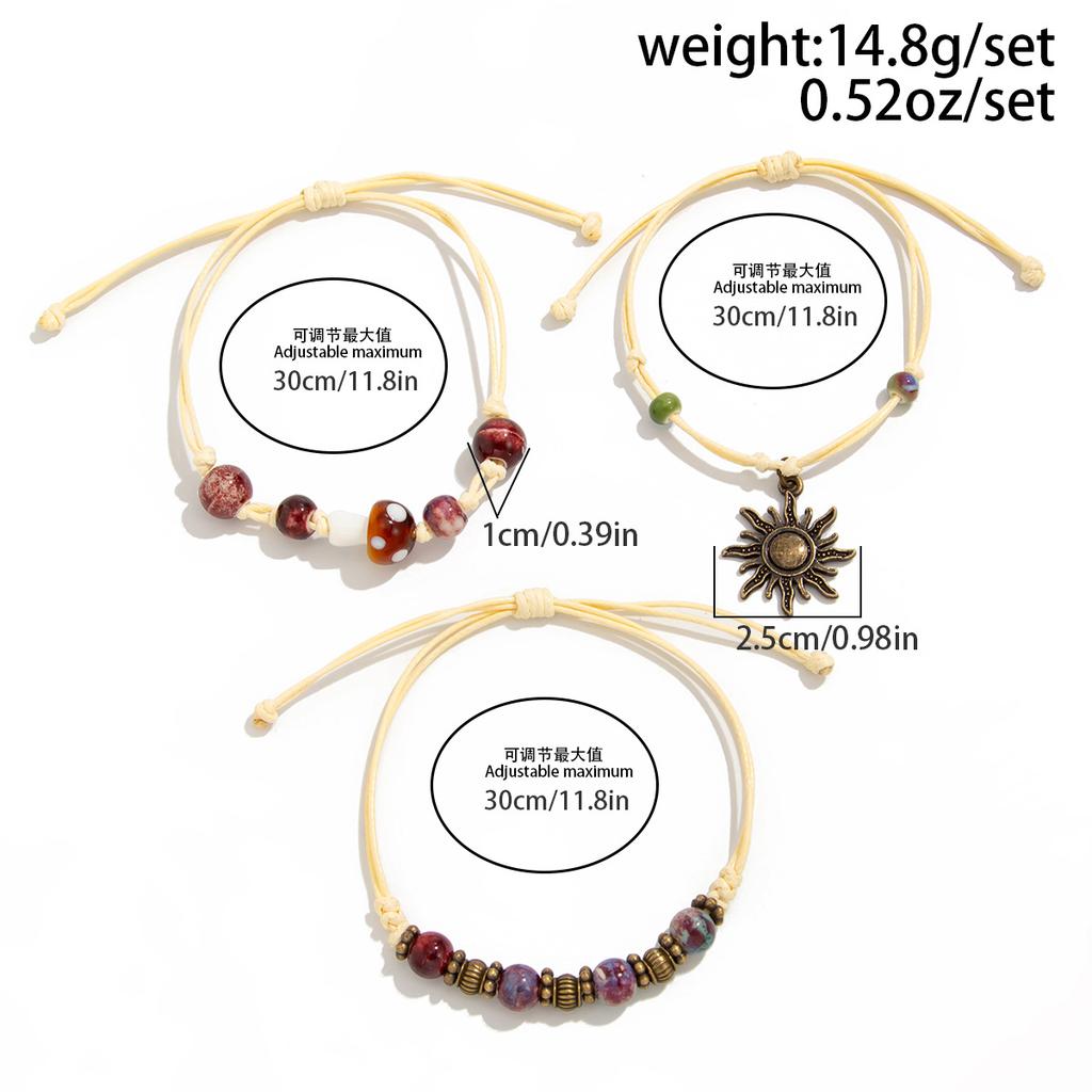 Boho Bransoletka z Kamiennych Koralików Słońce dla Kobiet Biżuteria Wakacyjna Prezent Spiralny Design Motyl Wielowarstwowa Zawieszka Gwiazda Etniczny Styl Bransoletka Tkana Bransoletka