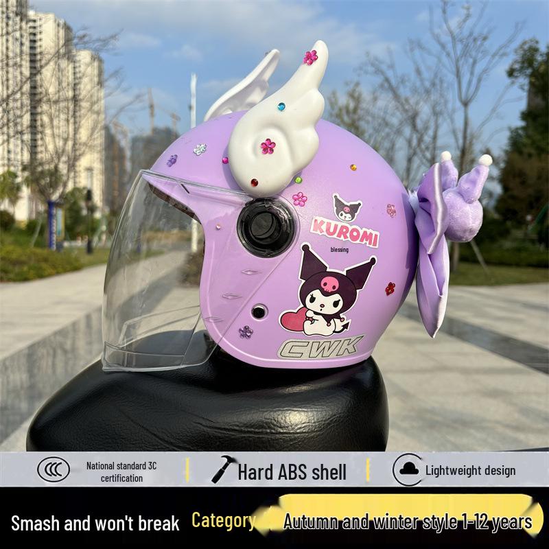 Kuromi Kids' Helmet: 1-12 Years, Fall-Resistant, Warm for Autumn/Winter, Electric Vehicle Safety.