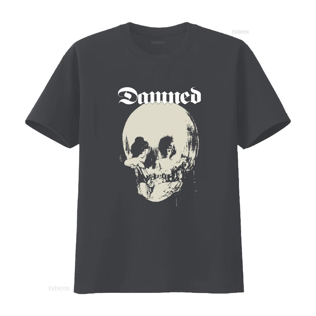 The Damned Skull Print T Shirt Unique Punk Rock Style for Bold Fashion Statements Vintage Washed Streetwear Breathable Casual