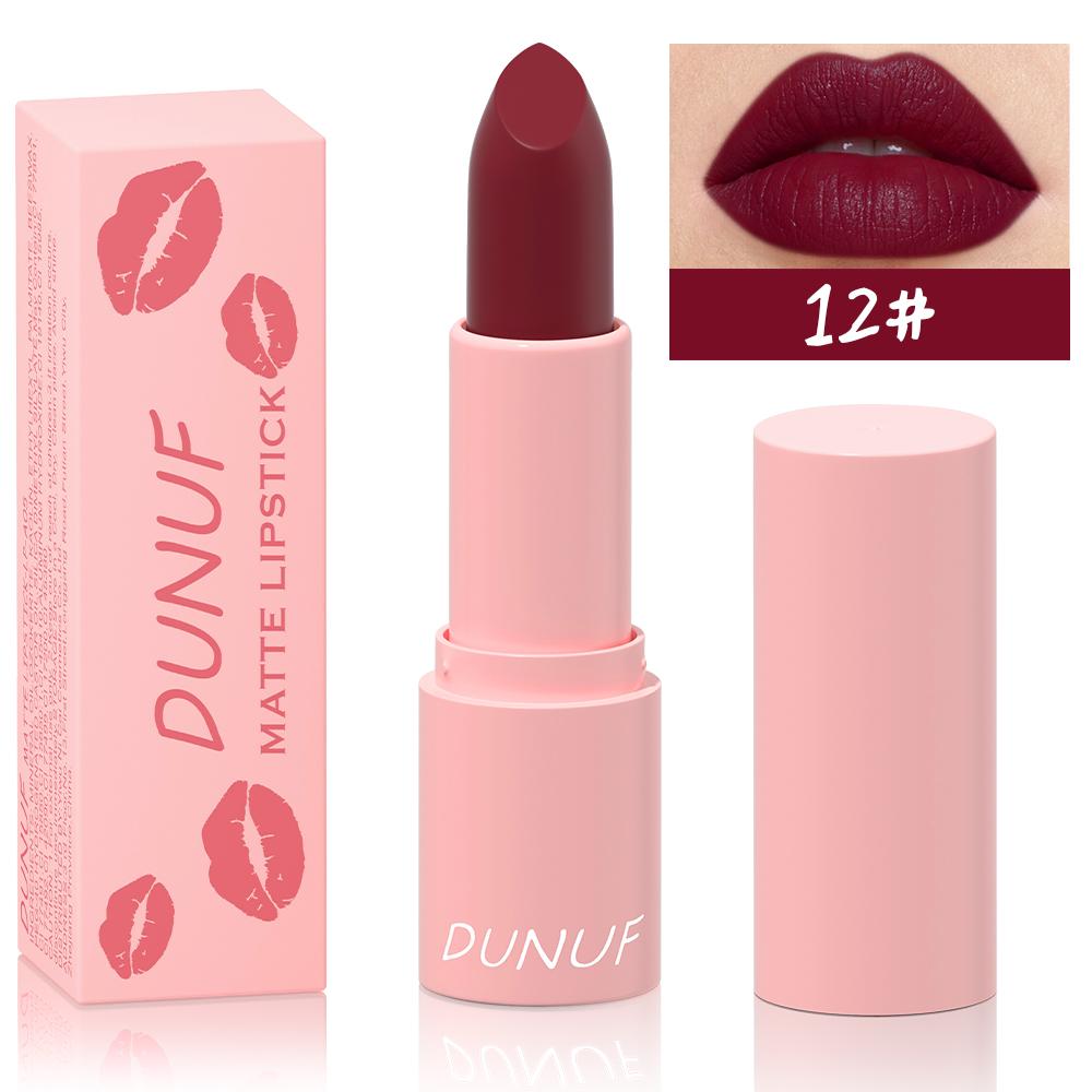 DUNUF 1 Pcs Matte Powder lipstick, Lasting 24 Hours Non-fading Waterproof Non-stick Easy to Color Lip Gloss Makeup Gift