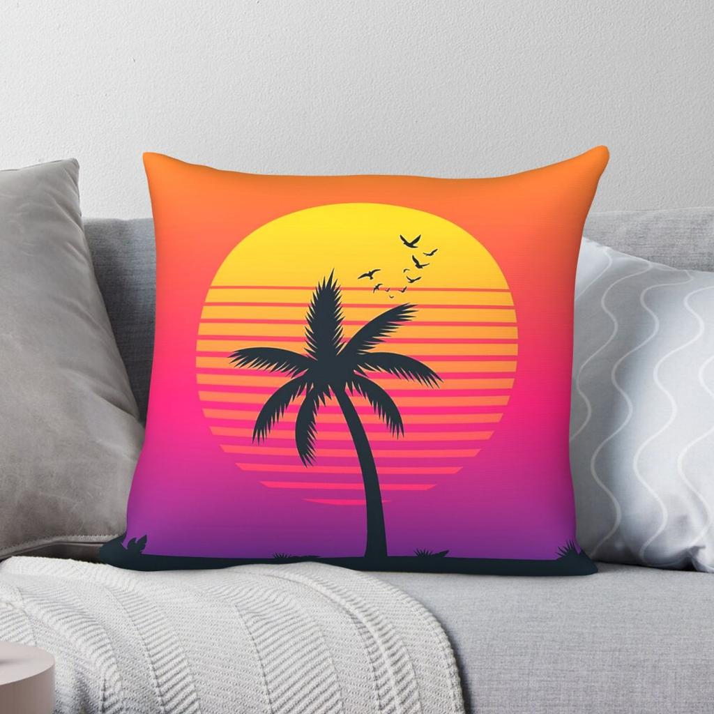 s Sunset Synthwave Square Pillowcase Polyester Linen Velvet Creative Zip Decorative Bed Cushion Cover x