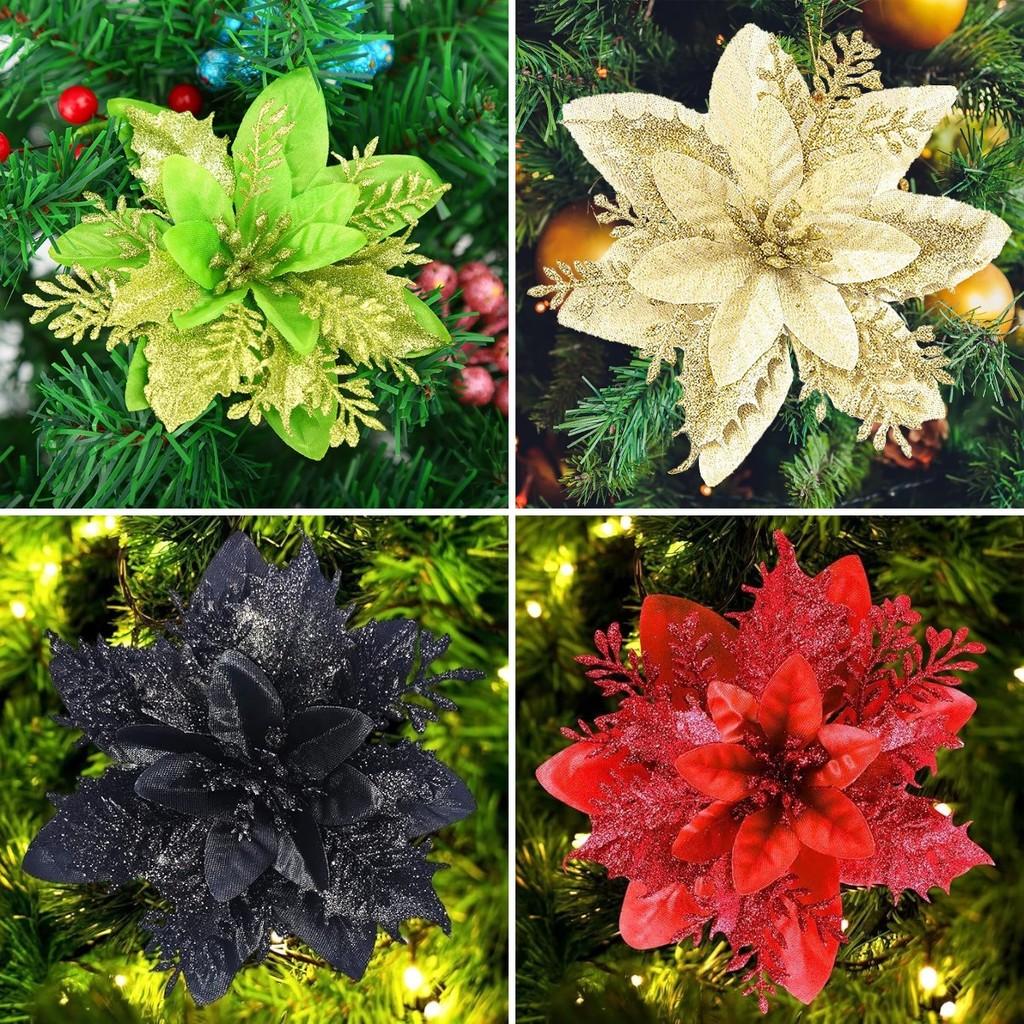 Atemberaubender 14,5 cm Weihnachtsschmuck Glitzernder floraler Kranz für Türen und Fenster