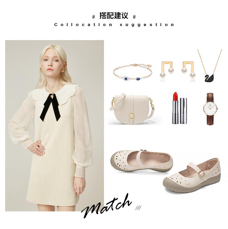 Cowhide Warm and Breathable Hollow Mary Jane Single Shoes
