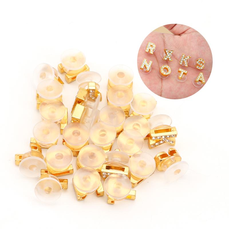 New Gold Letter Alphabet Shoes Charms Metal Button Rhinestone Crown Shoe Decorations Garden Shoes Accessories for Women Man 1PCS