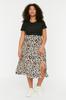 Women's Style Plus Size Black Slit Woven Viscose Skirt