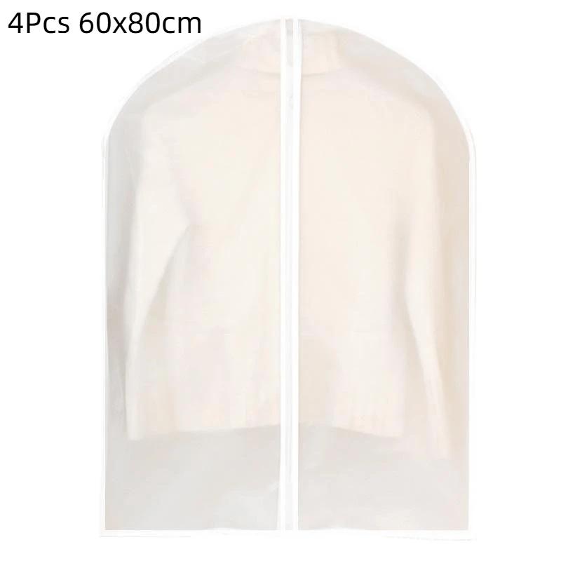 4Pcs Transparent Hanging Clothes Dust Cover Zippered Garment Bags Suit Coat Dress Waterproof Dustproof Wardrobe Storage