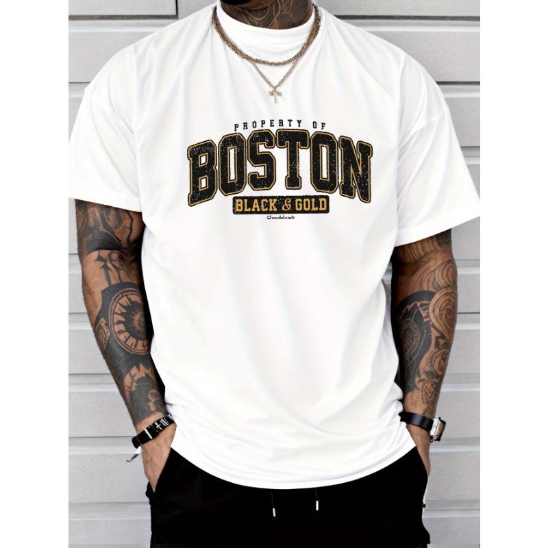 

Мужская летняя модная повседневная футболка с коротким рукавом, свободного кроя, больших размеров, с принтом буквы Boston, спортивная, с круглым вырезом S