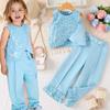 Girls' Fashionable Sequin Outfit - Summer Children's Casual Sleeveless Top with Flared Pants Set of Two Pieces