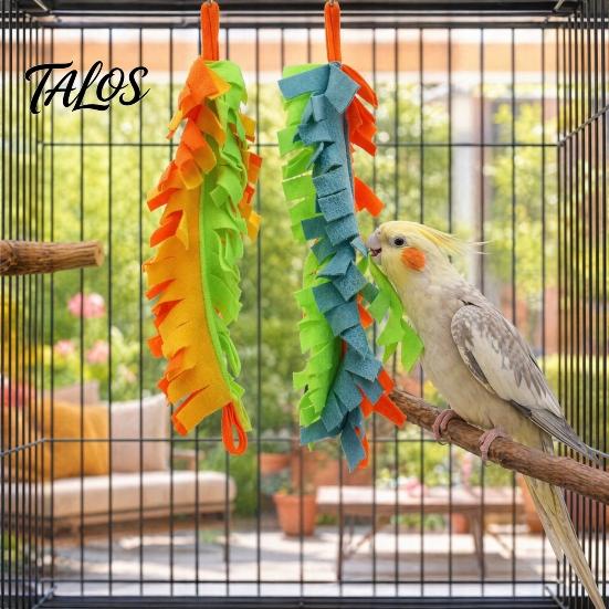 Bird Hanging Toy 2Pcs Parrot Chewing with Metal Ring, Colorful Felt Strips, Small Animal Pet Stress Relief Climbing Activity for Cockatiels