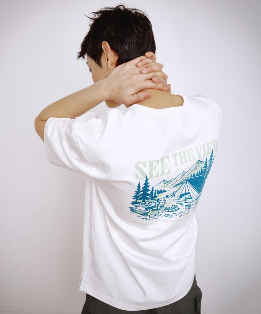 Kallapataleu Back Camping Graphic Short-Sleeved T-Shirt - White