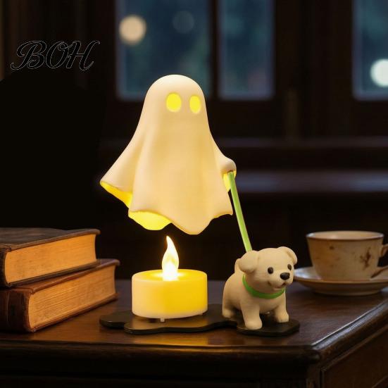 Halloween Ghost Candle Decor Puppy Electronic Ornament, LED Light, Simulated Warm Party Supplies Light for Home Desktop Atmosphere Decoration