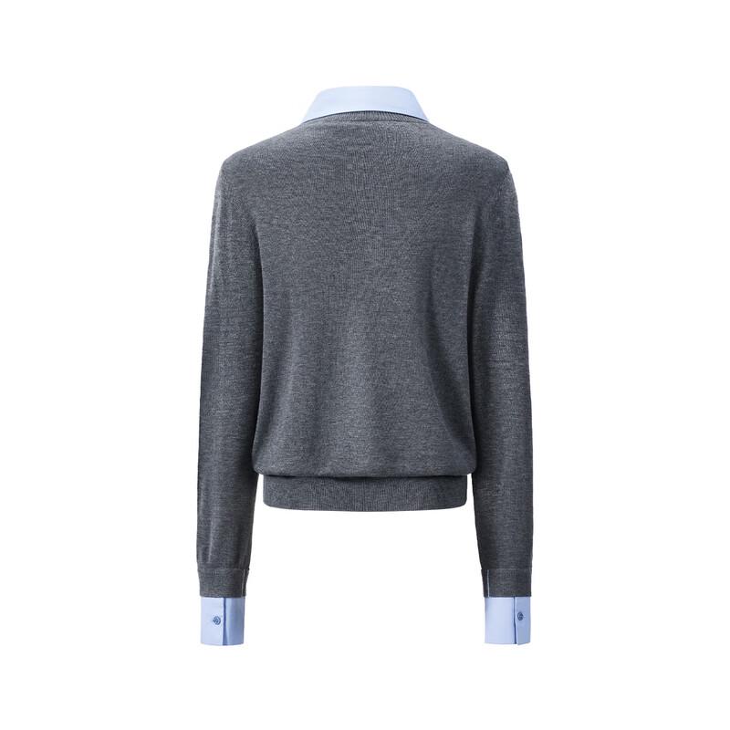 GIOVANNI VALENTINO Women's Faux Two-Piece Patchwork Polo Collar Knit Sweater